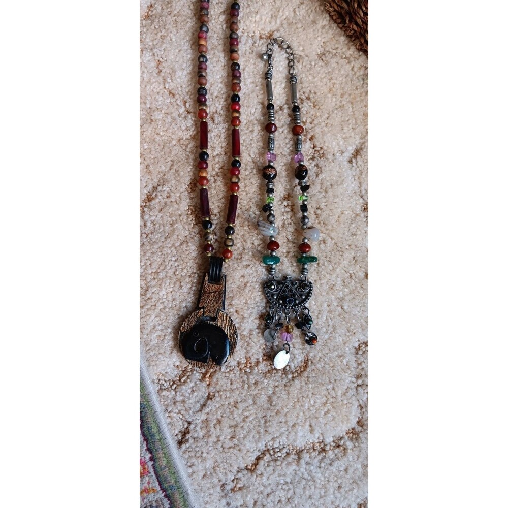 Vintage East Indian Tibetan Hippie Boho Stone & Wood Necklaces
